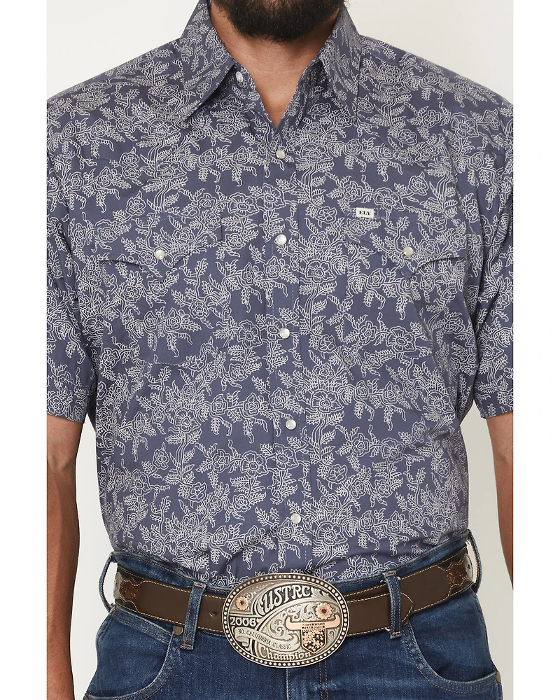 Ely Walker Men's Floral Print Short Sleeve Pearl Snap Western Shirt