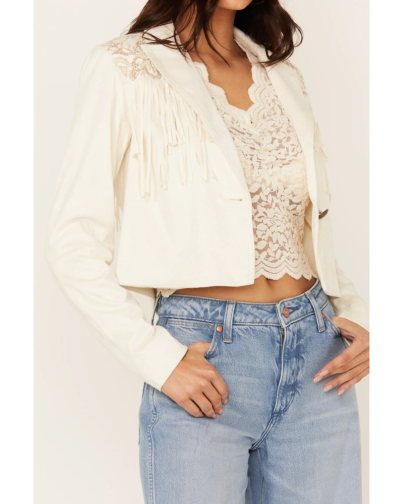 Shyanne Women's Embellished Fringe Faux Suede Blazer