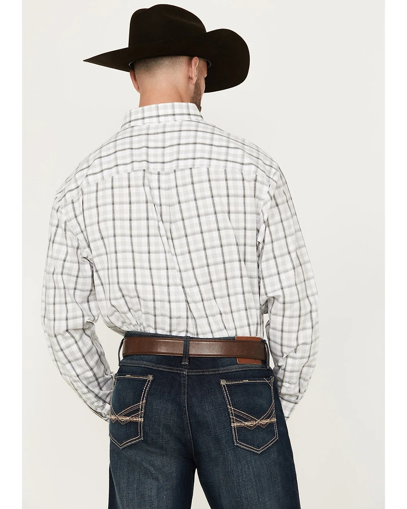 George Strait by Wrangler Men's Plaid Print Long Sleeve Button-Down Stretch Western Shirt