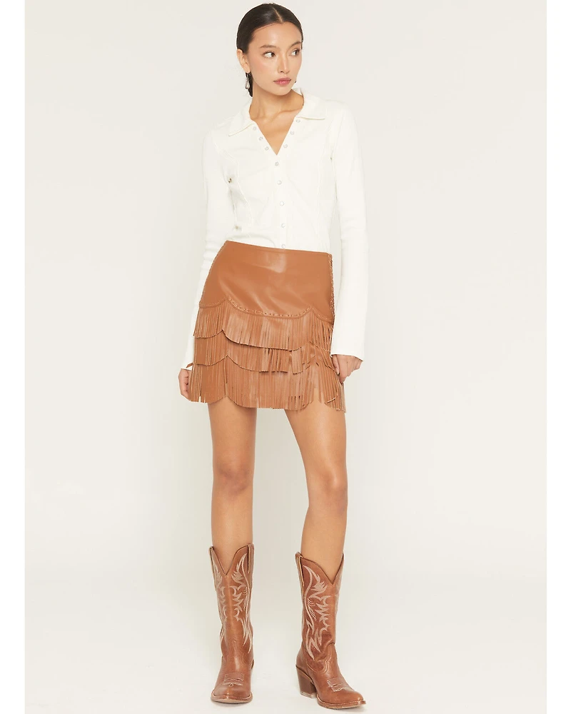 Idyllwind Women's Irene Fringe Faux Leather Skirt