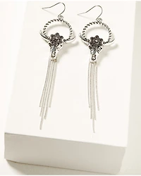 Shyanne Women's Steer Head with Liquid Silver-Toned Fringe Earrings