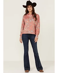 Hooey Women's Oversized Allover Floral Print Red Hoodie