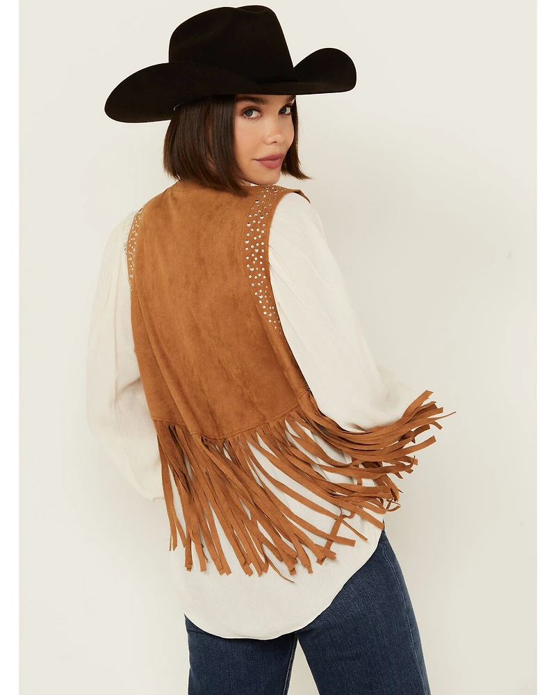 Vocal Women's Rhinestone Cropped Faux Suede Vest