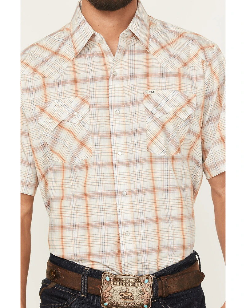 Ely Walker Men's Plaid Print Short Sleeve Snap Western Shirt
