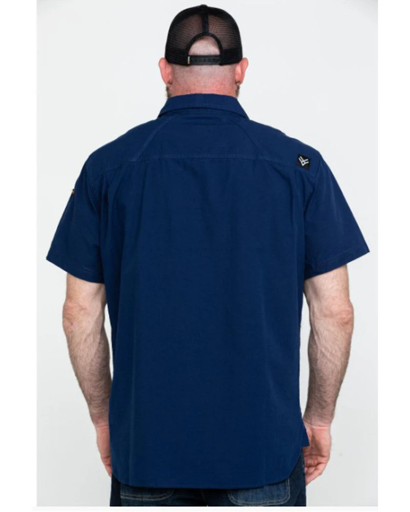 Hawx Men's Solid Navy Yarn Dye Two Pocket Short Sleeve Work Shirt - Big