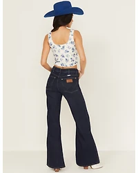 Wrangler Women's Dark Wash Mid Rise Weathered Rinse Heritage Flare Stretch Denim Jeans