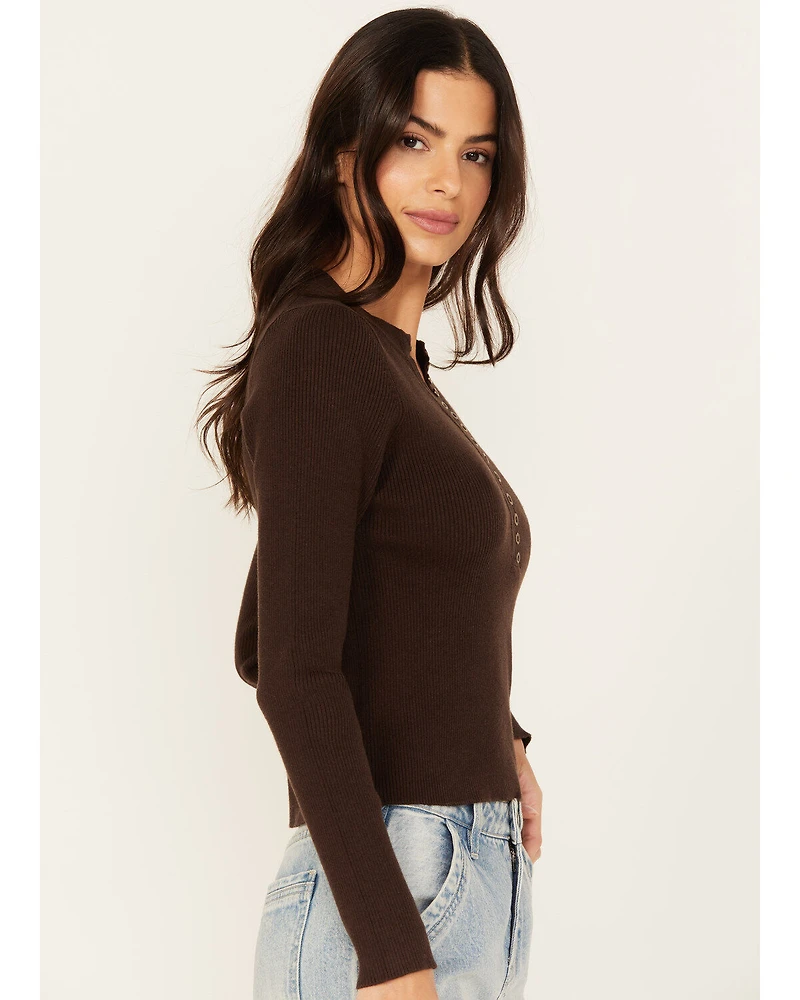 Cleo + Wolf Women's Ribbed Henley Sweater