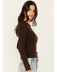 Cleo + Wolf Women's Ribbed Henley Sweater