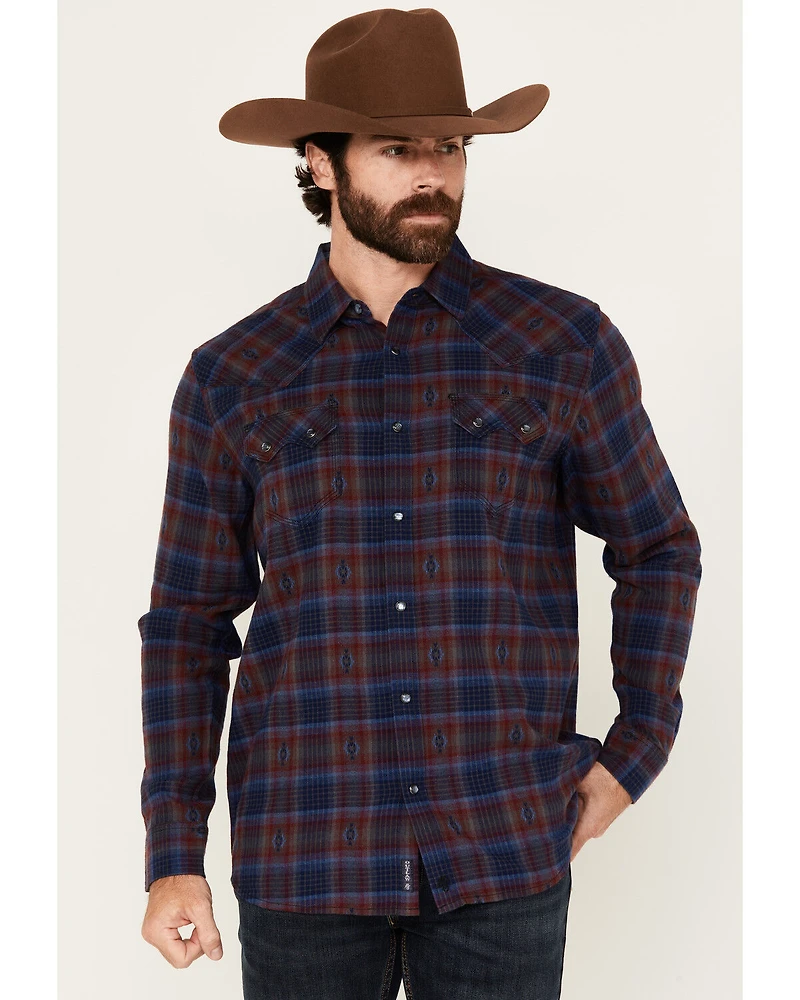 Moonshine Spirit Men's Fireland Dobby Plaid Print Long Sleeve Snap Western Shirt