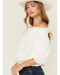 Wild Moss Women's Solid Smocked Off The Shoulder Top