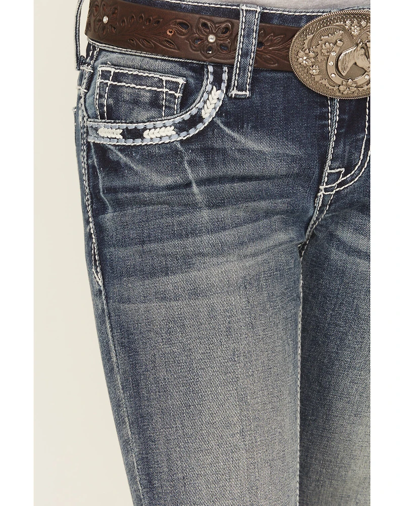 Grace LA Girls' Medium Wash Horse Pocket Bootcut Stretch Denim Jeans