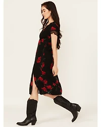 Idyllwind Women's Rosely Floral Print Lace Trim Midi Dress