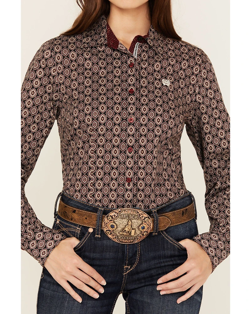 Cinch Women's Medallion Print Long Sleeve Button-Down Western Shirt