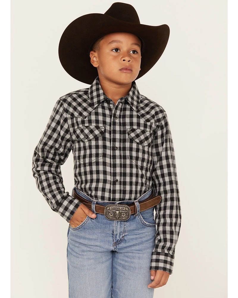 Cody James Boys' Gingham Print Long Sleeve Snap Western Flannel Shirt