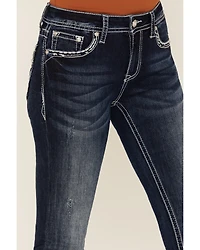 Grace LA Women's Dark Wash Embellished Mid Rise Bootcut Stretch Denim Jeans