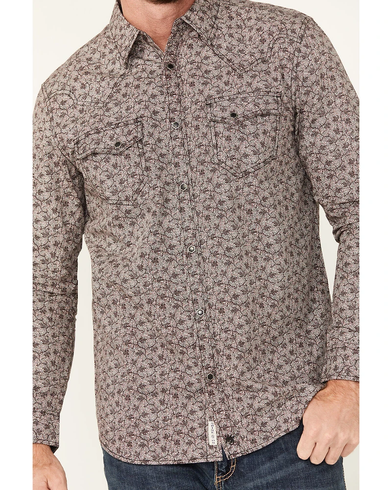 Moonshine Spirit Men's Fox Trot Floral Print Long Sleeve Snap Western Shirt