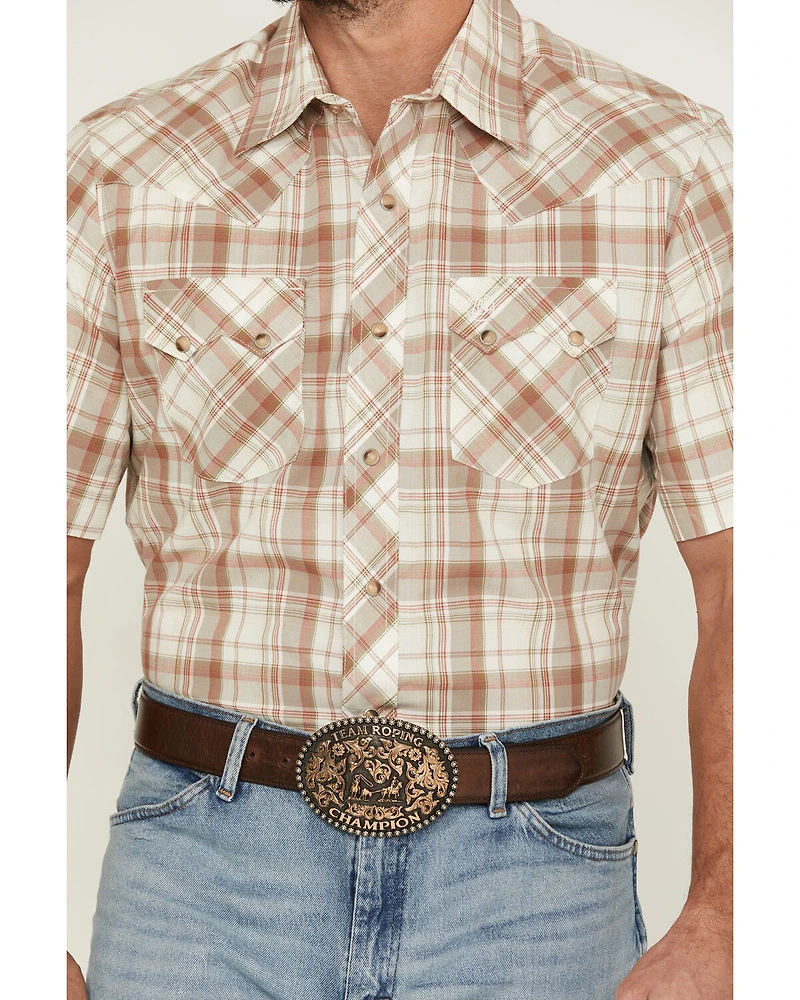 Wrangler Retro Men's Plaid Print Short Sleeve Snap Western Shirt