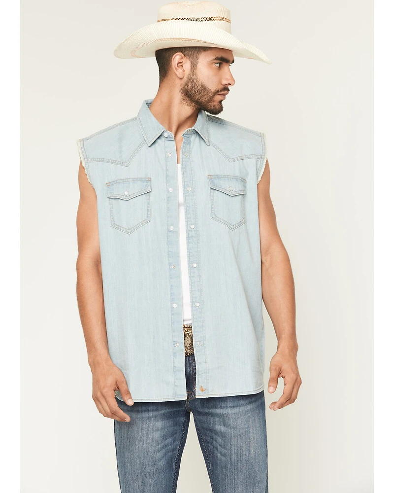 Cody James Men's Light Wash Frosty Sleeveless Snap Denim Bubba