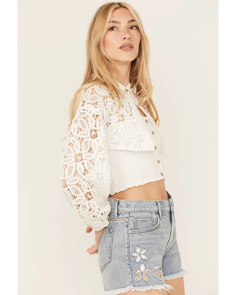 Miss Me Women's Lace Long Sleeve Button-Down Shirt