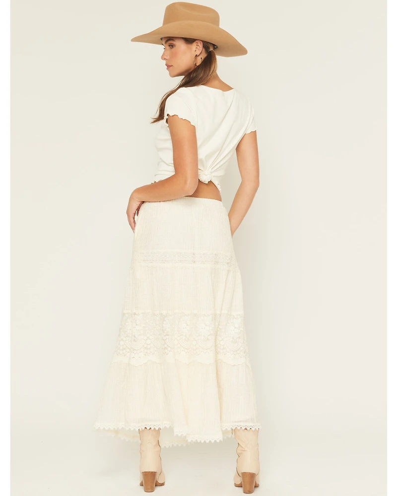 Listicle Women's Tiered Lace Midi Skirt