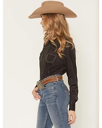 Cowgirl Hardware Girls' Faux Suede Long Sleeve Pearl Snap Stretch Western Shirt