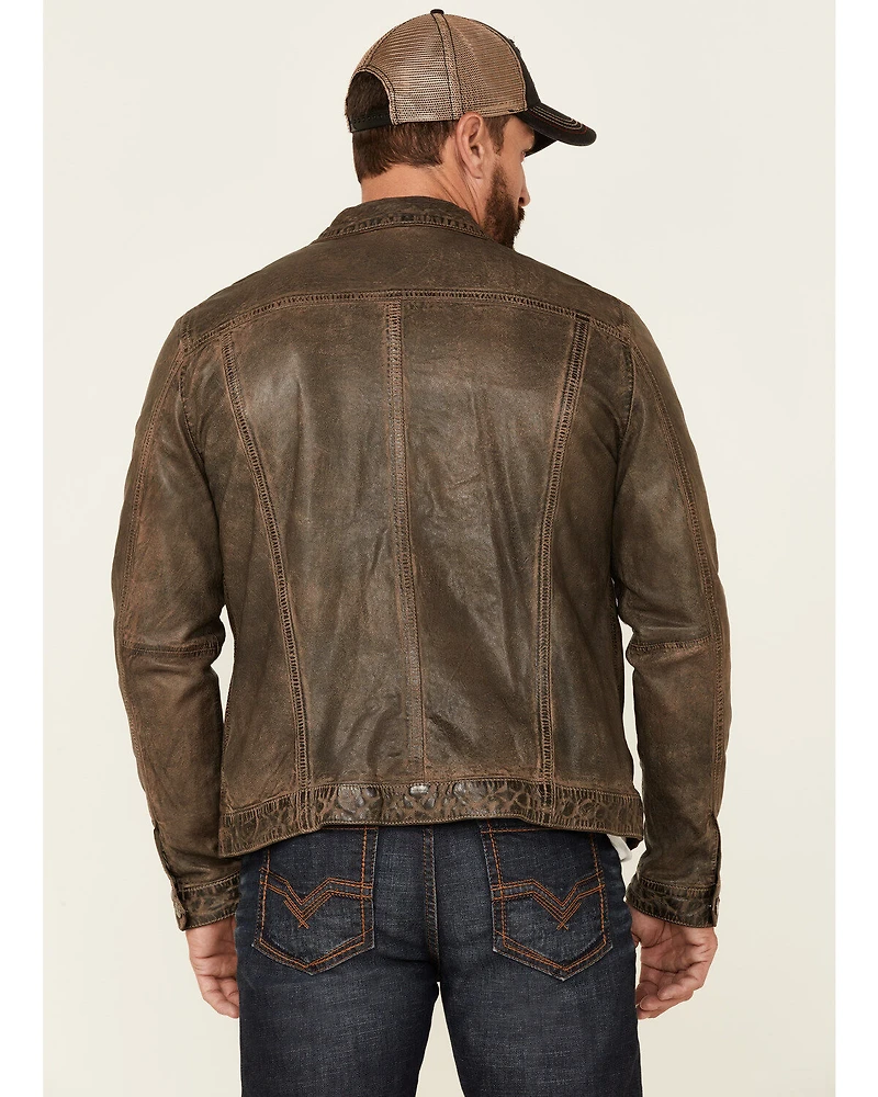 Mauritius Leather Men's Geoff Zip-Front Distressed Trucker Jacket