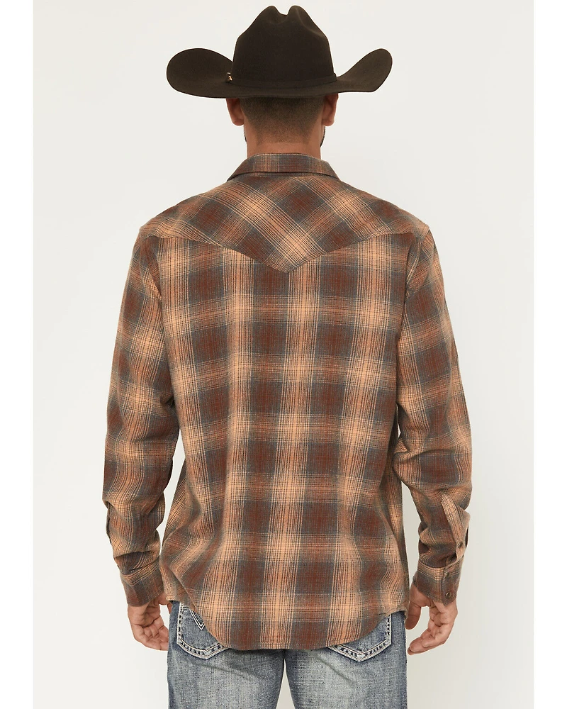 Moonshine Spirit Men's Bluff Plaid Print Long Sleeve Snap Flannel Shirt