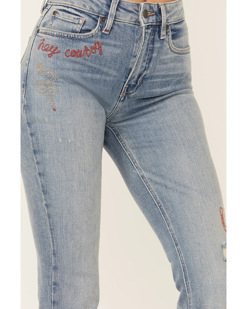 Idyllwind Women's Foster Embroidered Medium Wash High Rise Bootcut Denim Jeans