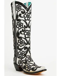 Corral Women's Floral Overlay Sequin Tall Western Boots - Snip Toe
