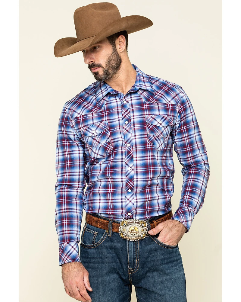 Rock & Roll Denim Men's Ombre Crinkle Plaid Long Sleeve Western Shirt