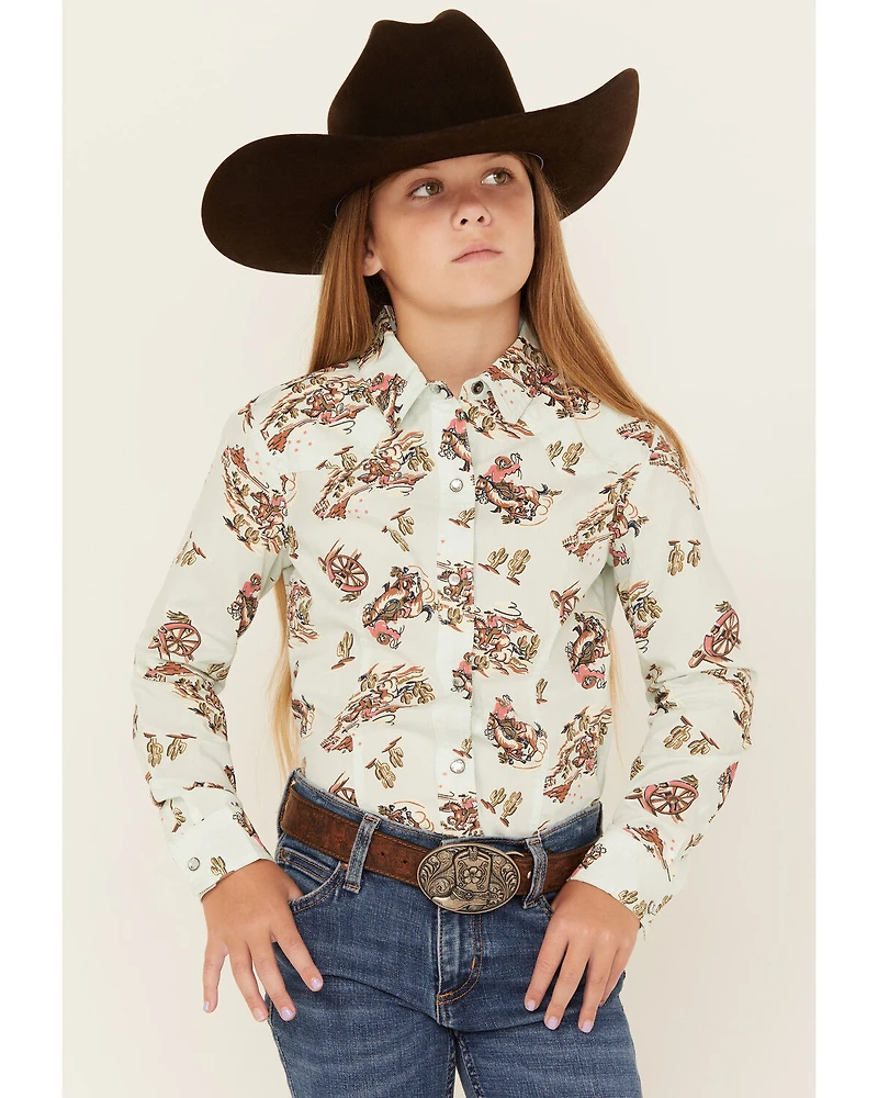 Cruel Girl Girls' Printed Long Sleeve Rhinestone Snap Western Shirt