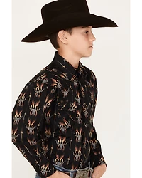 Rock & Roll Denim Boys' Dale Brisby Flame Steer Head Long Sleeve Snap Western Shirt