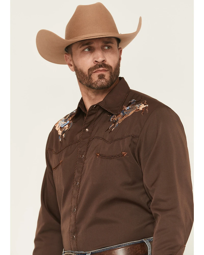 Scully Men's Cowboy Embroidered Long Sleeve Pearl Snap Western Shirt