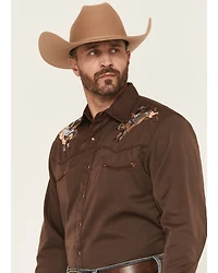 Scully Men's Cowboy Embroidered Long Sleeve Pearl Snap Western Shirt