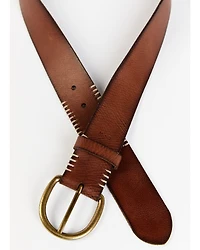 Cleo + Wolf Women's Brown with White Stitching Detail Leather Belt
