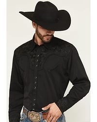 Scully Men's Floral Embroidered Retro Long Sleeve Snap Western Shirt