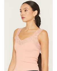 By Together Women's Seamless Lace Ribbed Tank