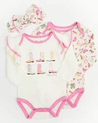 Wrangler Infant Girls' Cowgirl Boots Onesie Set - 3 Piece