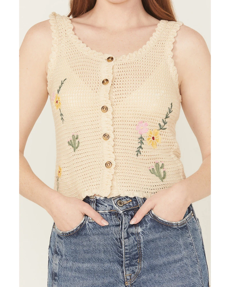 Rock & Roll Denim Women's Crochet Floral Tank