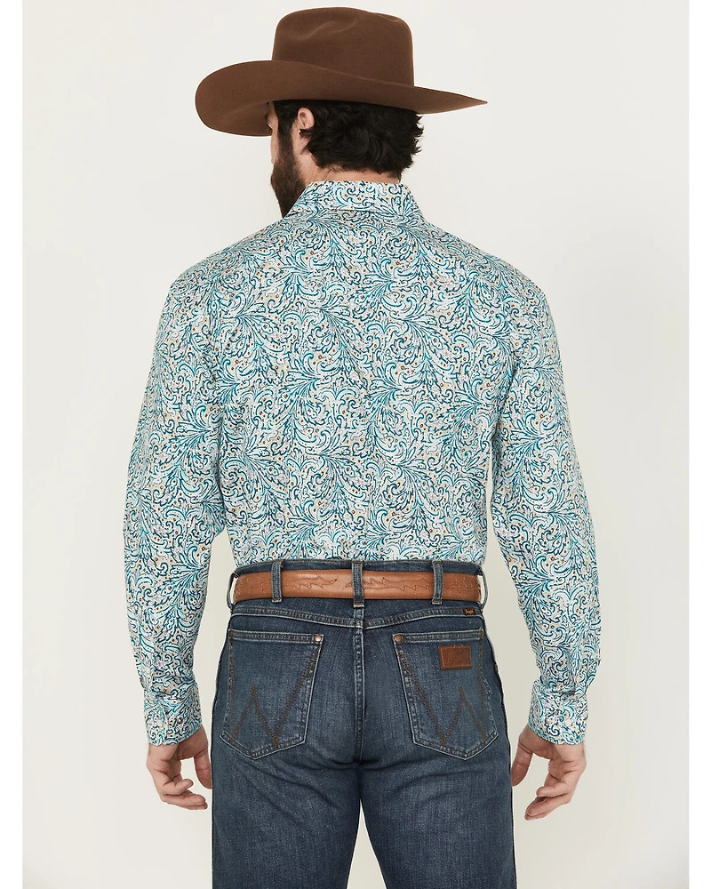 Panhandle Men's Paisley Print Long Sleeved Pearl Snap Western Shirt