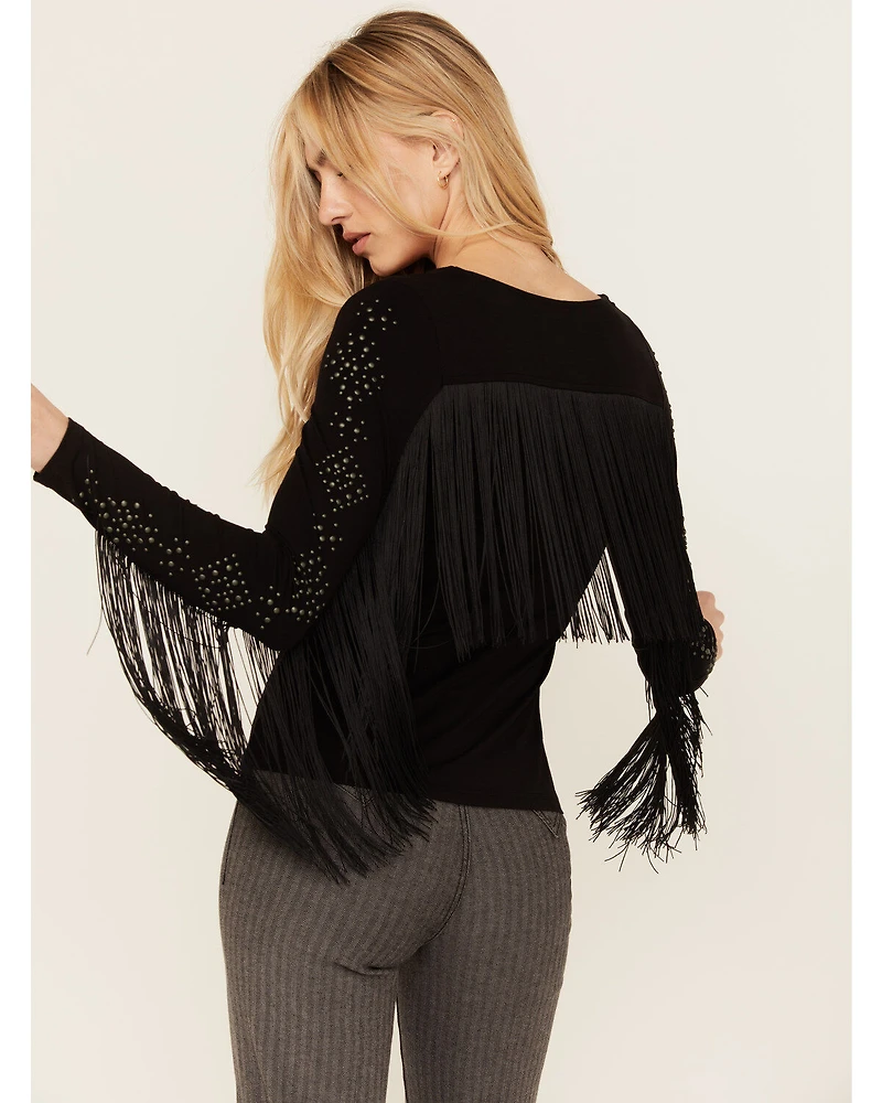 Idyllwind Women's Doris Studded Fringe Long Sleeve Top