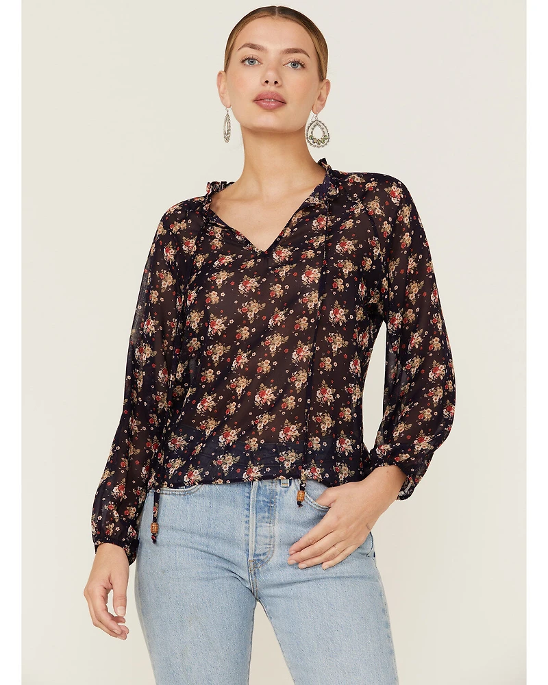 Wild Moss Women's Ruffle Neck Peasant Blouse