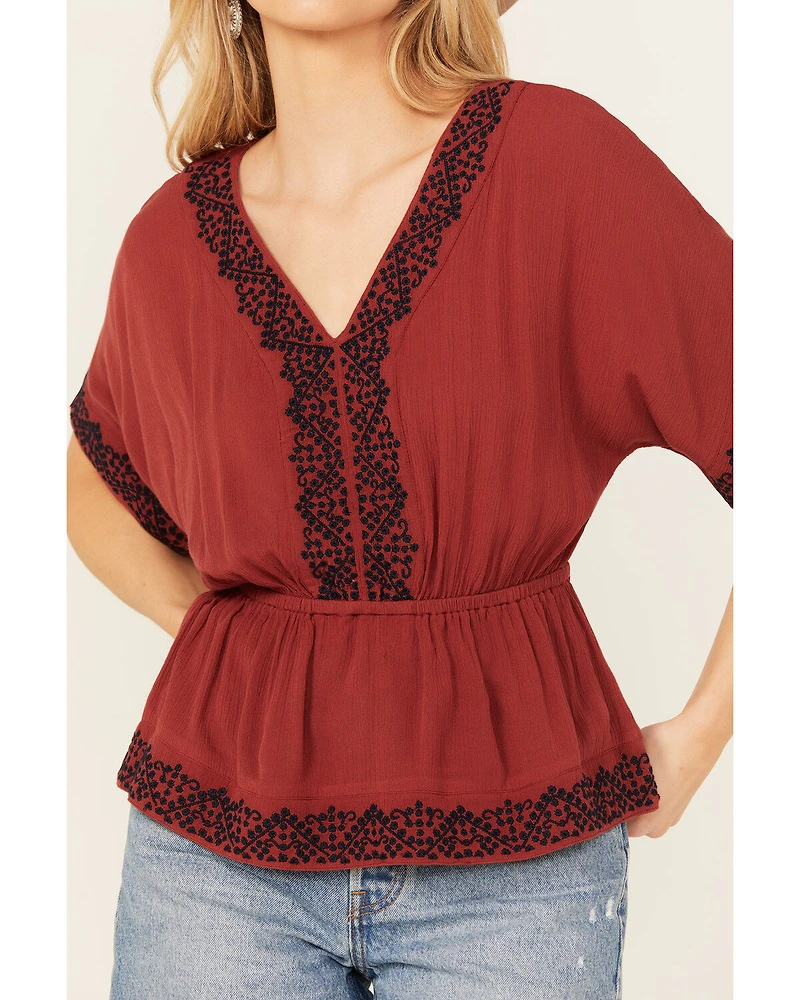 Shyanne Women's Embroidered Sleeve Peplum Top