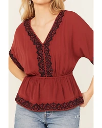 Shyanne Women's Embroidered Sleeve Peplum Top