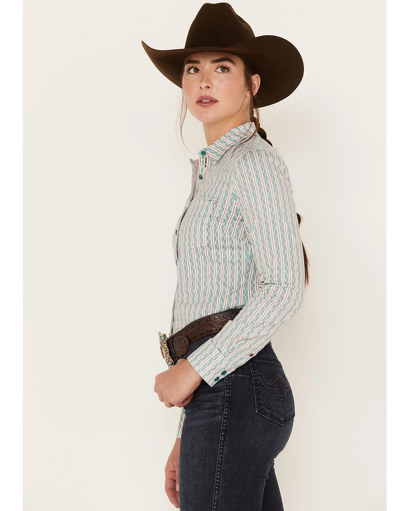 RANK 45® Women's Long Sleeve Button-Down Striped Poplin Western Riding Shirt