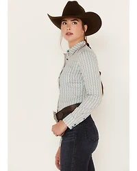 RANK 45® Women's Long Sleeve Button-Down Striped Poplin Western Riding Shirt
