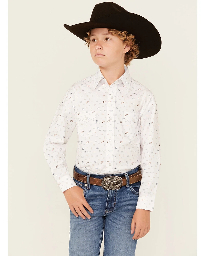 Panhandle Boys' Conversation Print Long Sleeve Snap Western Shirt