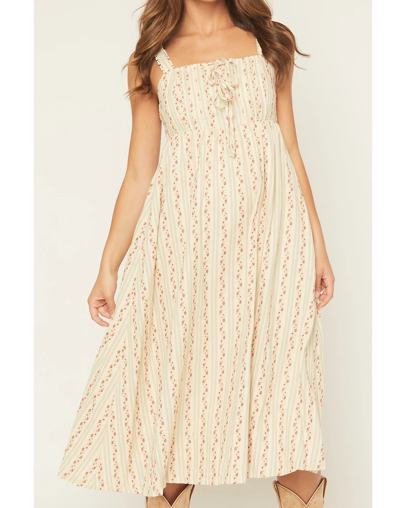 Listicle Floral Wallpaper Print Sleeveless Midi Dress