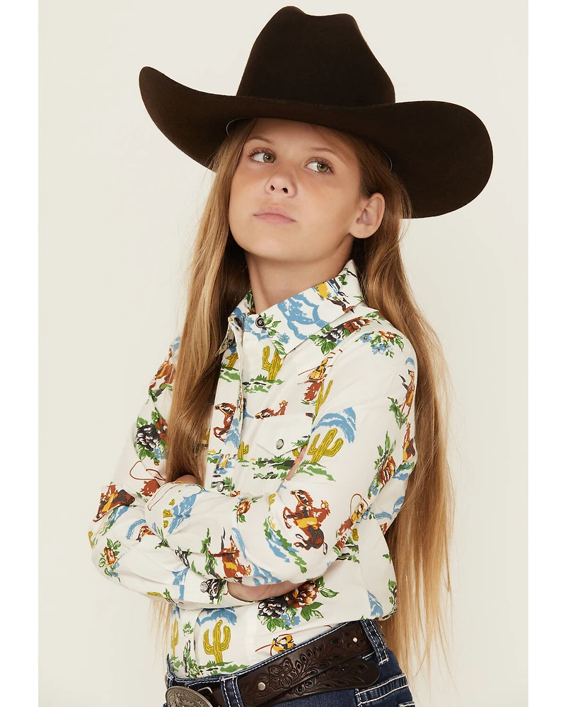 Cruel Girl Girls' Printed Long Sleeve Rhinestone Snap Western Shirt