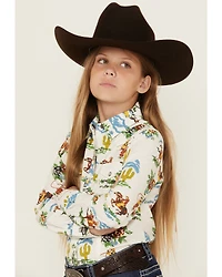 Cruel Girl Girls' Printed Long Sleeve Rhinestone Snap Western Shirt
